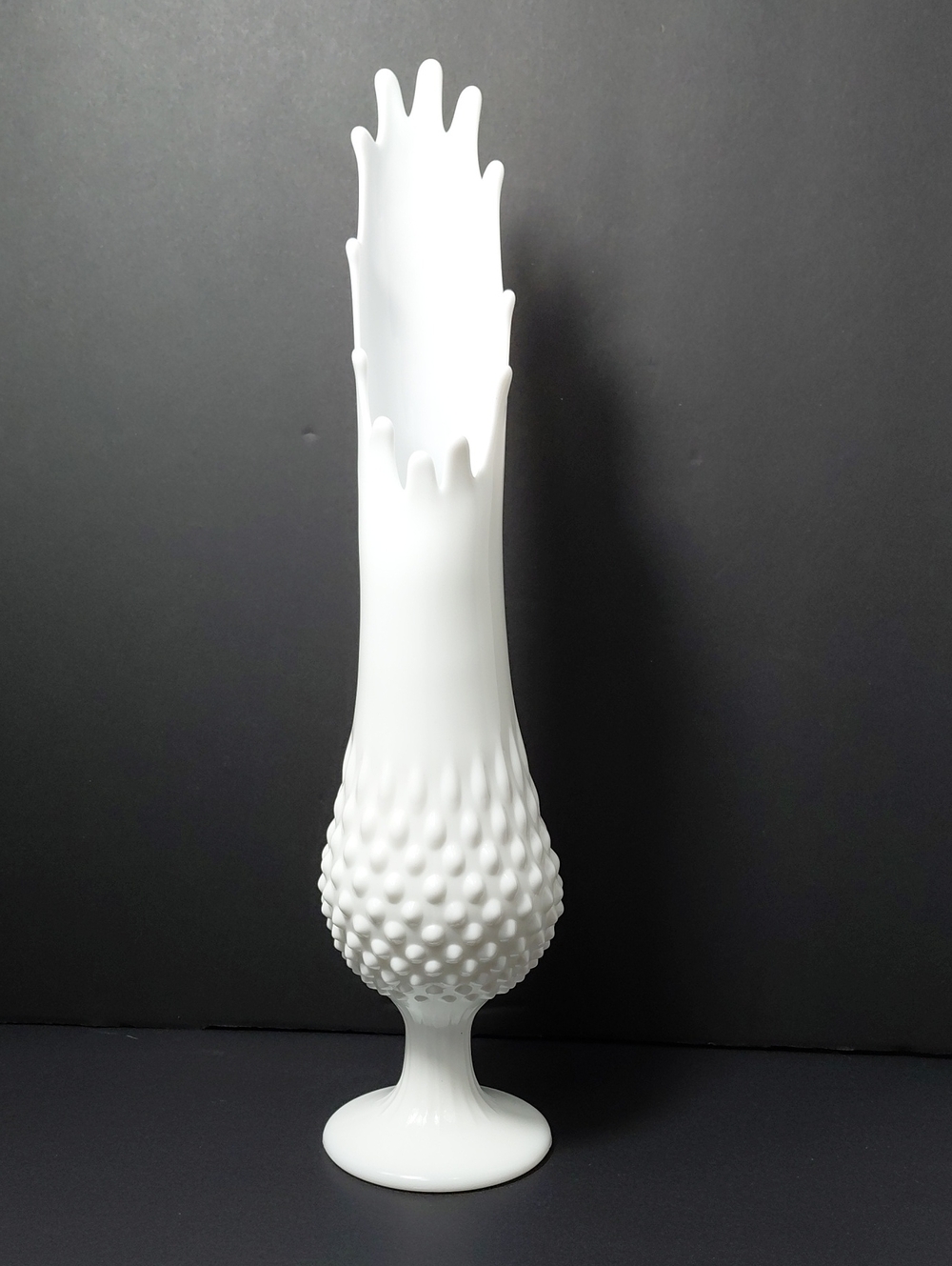 Fenton Milk Glass Hobnail Swung Pedestal Vase -Vintage